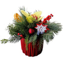 Aranjament de Craciun cu orhidee cymbidium in vas ceramic rosu