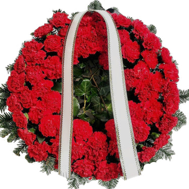 Coroana inmormantare cu garoafe rosii