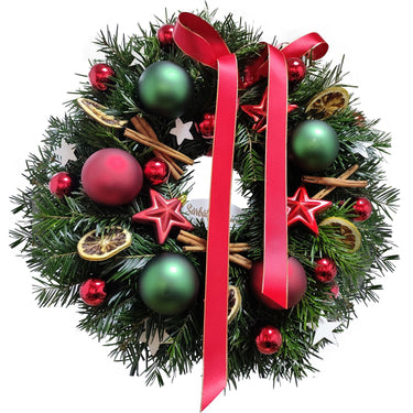 Coronita Craciun cu globuri, globulete, felii lamaie si scortisoara