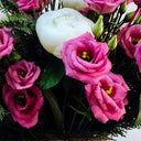 Buchet lisianthus roz, bujori, craspedia roz