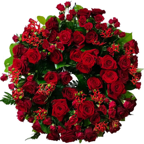 Jerba funerara cu trandafiri si miniroze